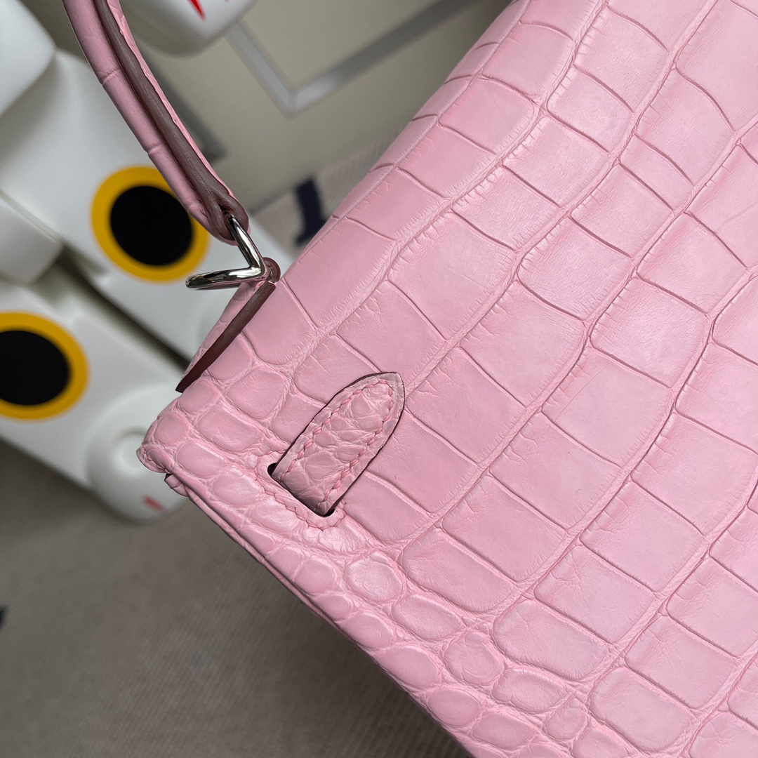 에르메스 켈리백25 핑크 은장 악어가죽